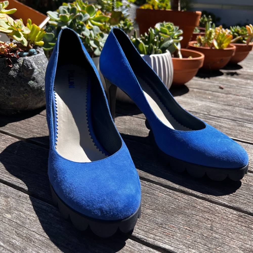 Pollini Blue Suede Heels